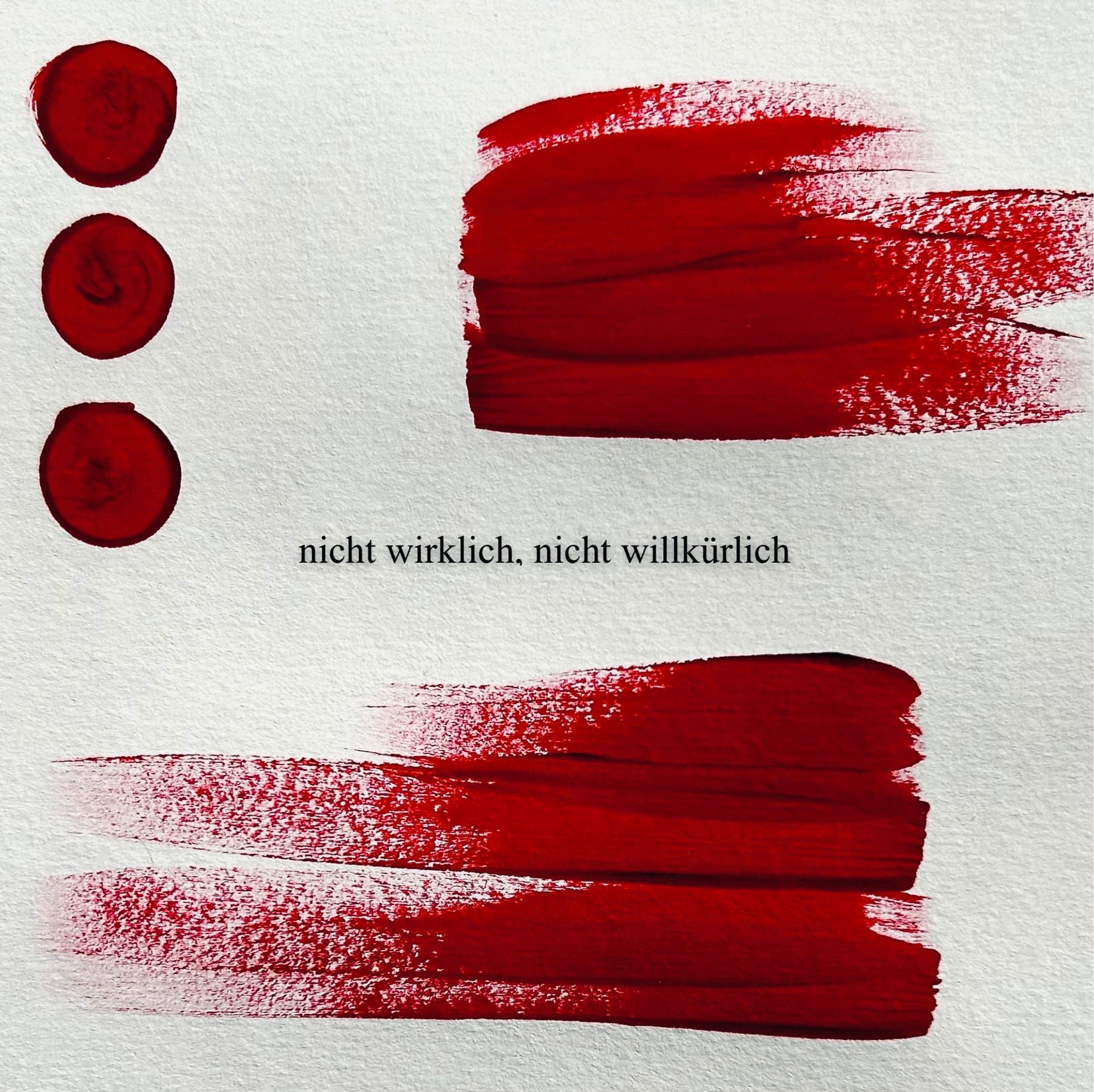Cover der EP „Nicht wirklich, nicht willkürlich“: rote Pinselstriche und drei rote Punkte auf weißem Papier
